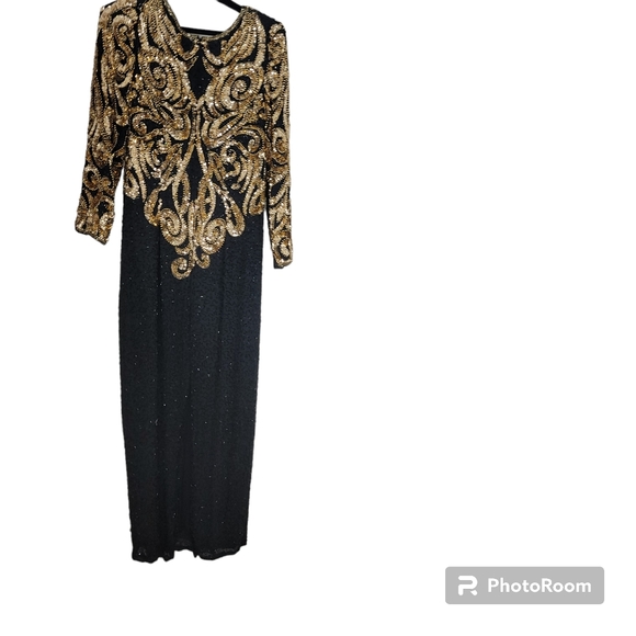 Niteline Della Roufogali Black & Gold Beaded & Sequined Evening Gown Size 14 - Picture 2 of 6